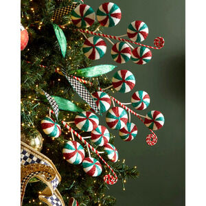 MACKENZIE-CHILDS Candy Cottage Peppermint Spray 25.5in Red Green Holiday NEW